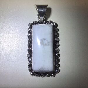 White Howlite Rectangular Pendant Necklace - Sterling-Style Frame